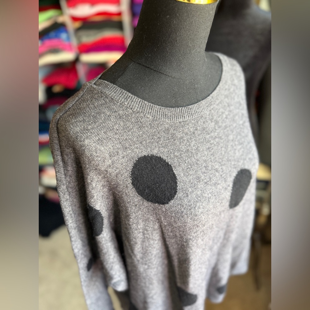 Gray Polka Dot Sweater Wool/Cashmere Blend, 2X, longer in back, 3/4 sleeves